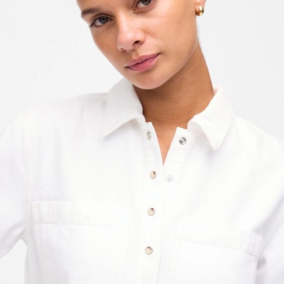 Madewell Denim Popover Western Snaps Mini Dress White Size M NWT - Picture 2 of 9